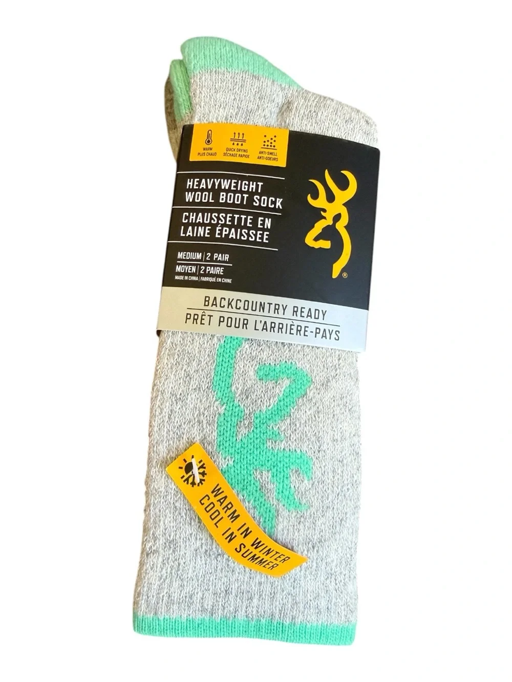 Browning Women's 2 Pack Hunting Hiking Socks - Light Gray - M